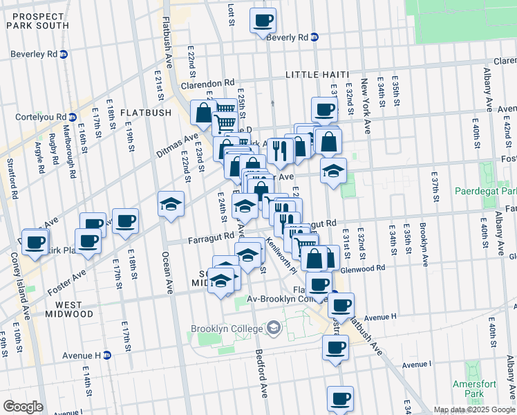 map of restaurants, bars, coffee shops, grocery stores, and more near 572 East 26th Street in Brooklyn