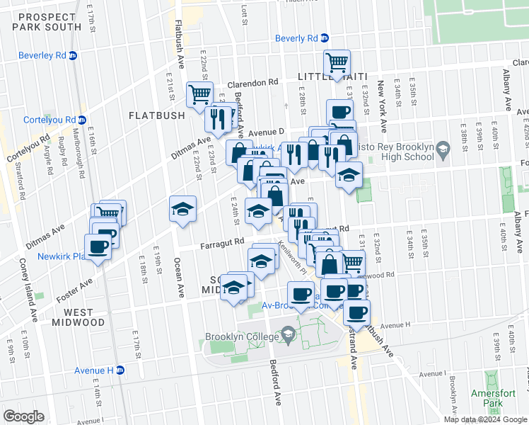 map of restaurants, bars, coffee shops, grocery stores, and more near 572 East 26th Street in Brooklyn