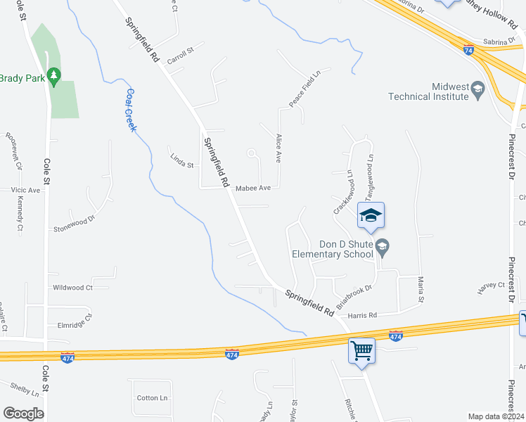 map of restaurants, bars, coffee shops, grocery stores, and more near 2217 Springfield Road in East Peoria
