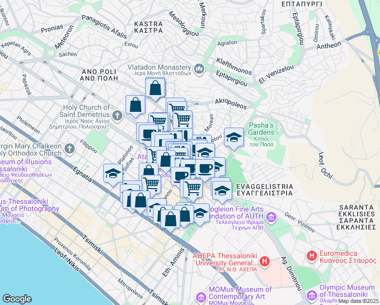 map of restaurants, bars, coffee shops, grocery stores, and more near in Thessaloniki