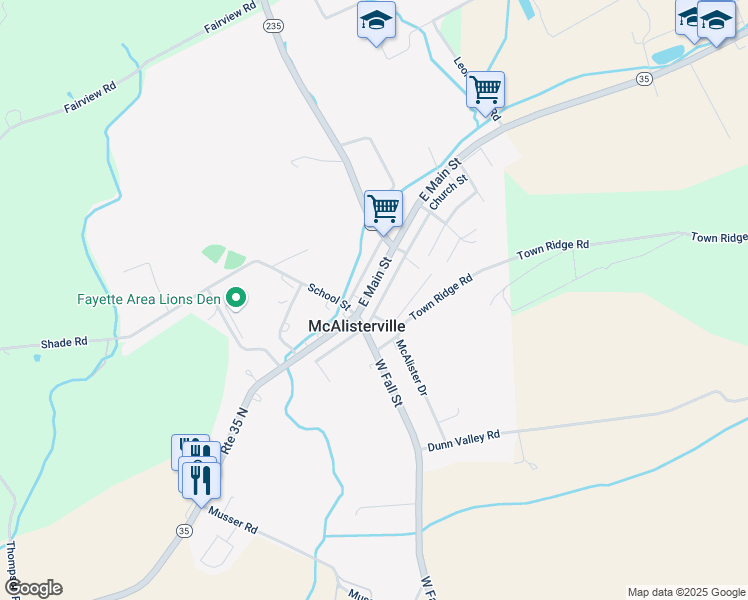 map of restaurants, bars, coffee shops, grocery stores, and more near in McAlisterville