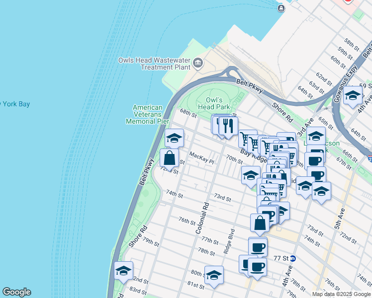 map of restaurants, bars, coffee shops, grocery stores, and more near 35 MacKay Place in Brooklyn