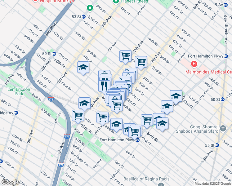 map of restaurants, bars, coffee shops, grocery stores, and more near 748 58th Street in Brooklyn