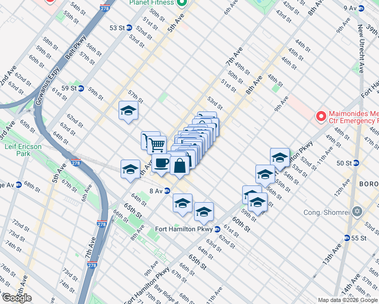 map of restaurants, bars, coffee shops, grocery stores, and more near in Brooklyn