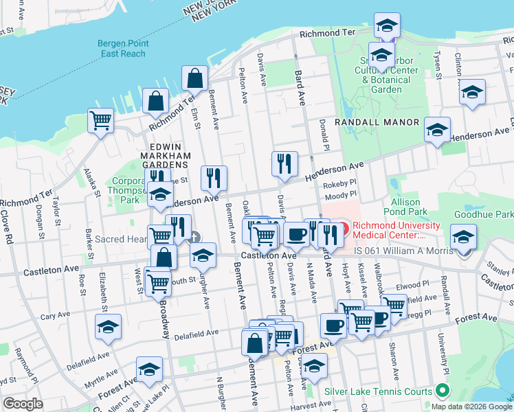 map of restaurants, bars, coffee shops, grocery stores, and more near 265 Pelton Avenue in Staten Island