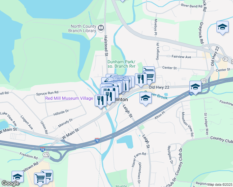 map of restaurants, bars, coffee shops, grocery stores, and more near 23 Leigh Street in Clinton