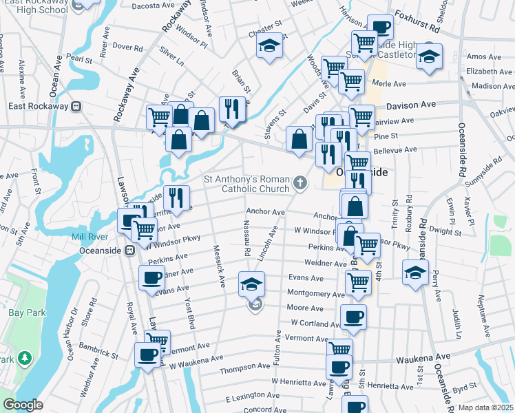 map of restaurants, bars, coffee shops, grocery stores, and more near 177 Anchor Avenue in Oceanside