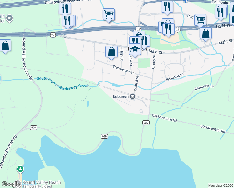 map of restaurants, bars, coffee shops, grocery stores, and more near 39 Conover Terrace in Lebanon