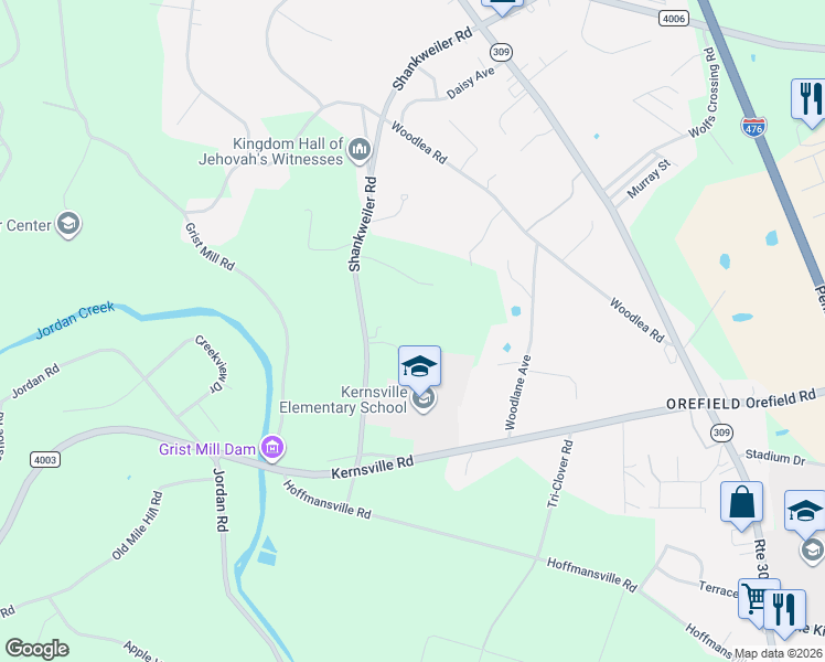 map of restaurants, bars, coffee shops, grocery stores, and more near 4920 Shankweiler Road in Lehigh County