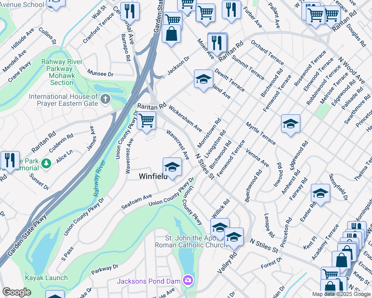 map of restaurants, bars, coffee shops, grocery stores, and more near 4B Gulfstream Avenue in Winfield