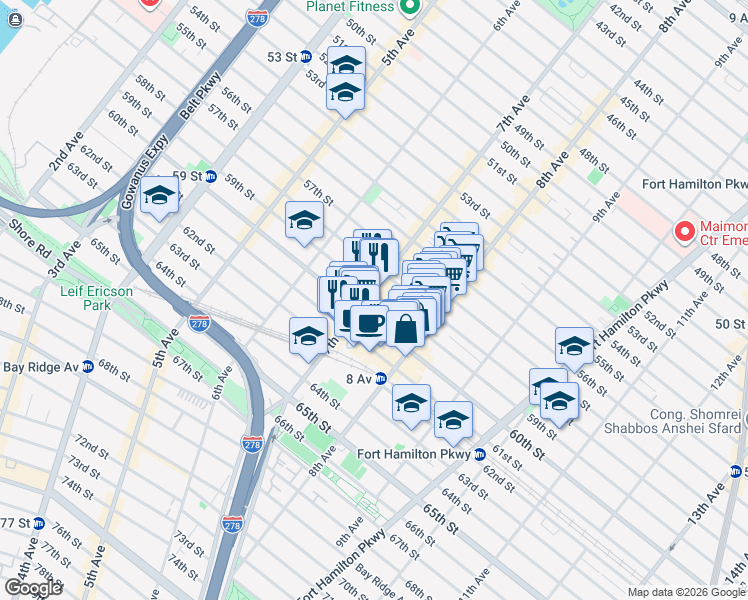 map of restaurants, bars, coffee shops, grocery stores, and more near 706 60th Street in Brooklyn