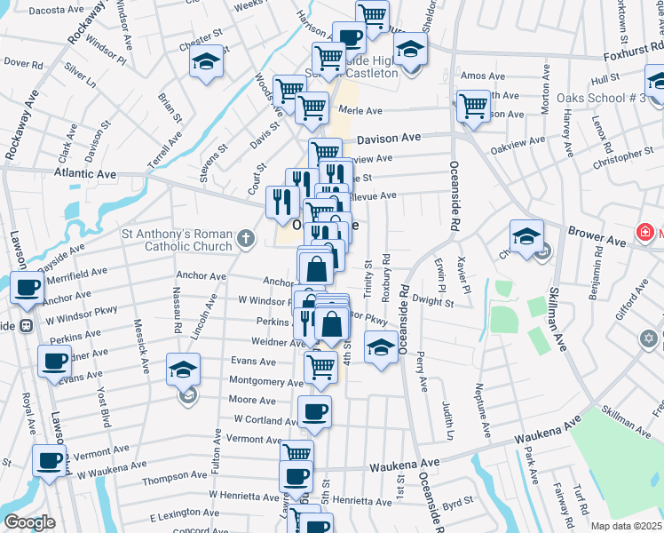 map of restaurants, bars, coffee shops, grocery stores, and more near 3115 Long Beach Road in Oceanside