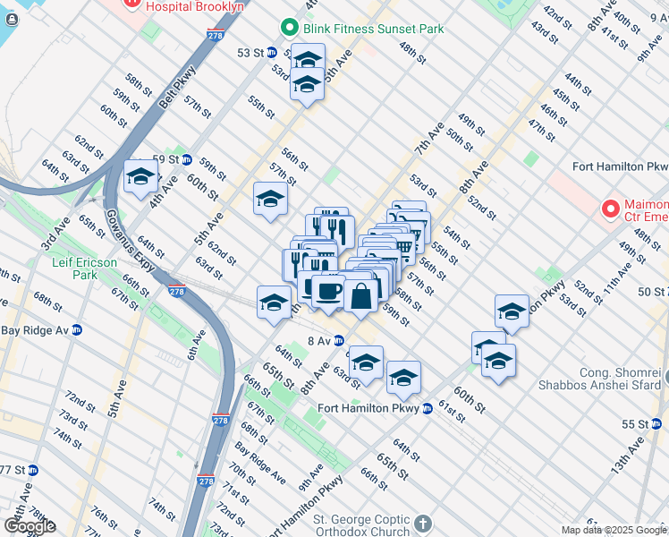 map of restaurants, bars, coffee shops, grocery stores, and more near 706 60th Street in Brooklyn