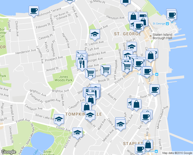map of restaurants, bars, coffee shops, grocery stores, and more near 517 Jersey Street in Staten Island