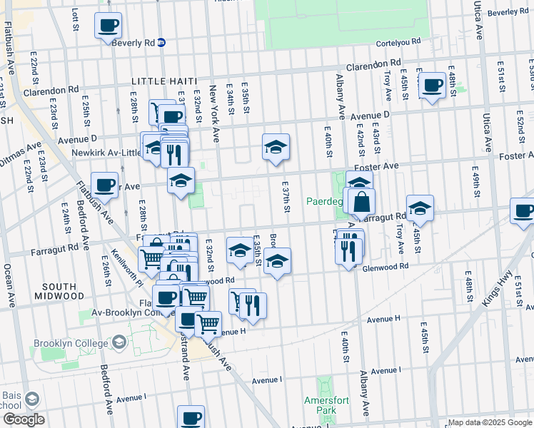 map of restaurants, bars, coffee shops, grocery stores, and more near 1478 Brooklyn Avenue in Brooklyn