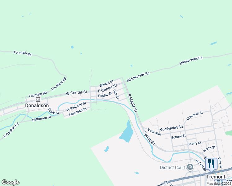 map of restaurants, bars, coffee shops, grocery stores, and more near 108 Oak Street in Donaldson