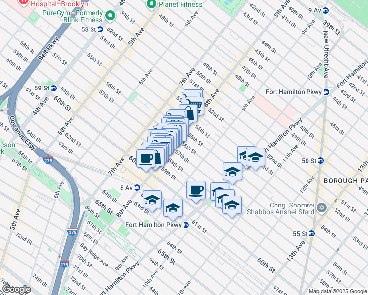 map of restaurants, bars, coffee shops, grocery stores, and more near 838 57th Street in Brooklyn