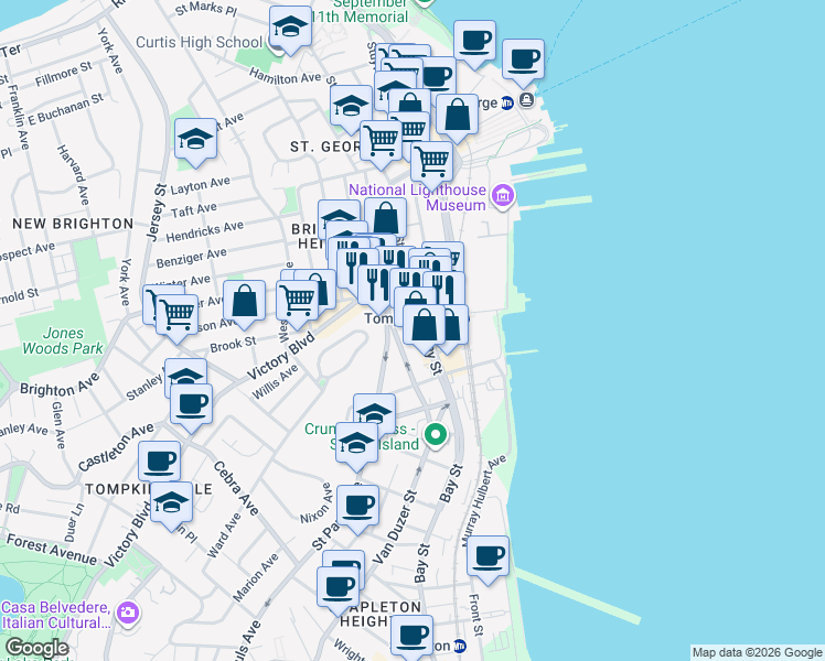map of restaurants, bars, coffee shops, grocery stores, and more near 16 Saint Pauls Avenue in Staten Island