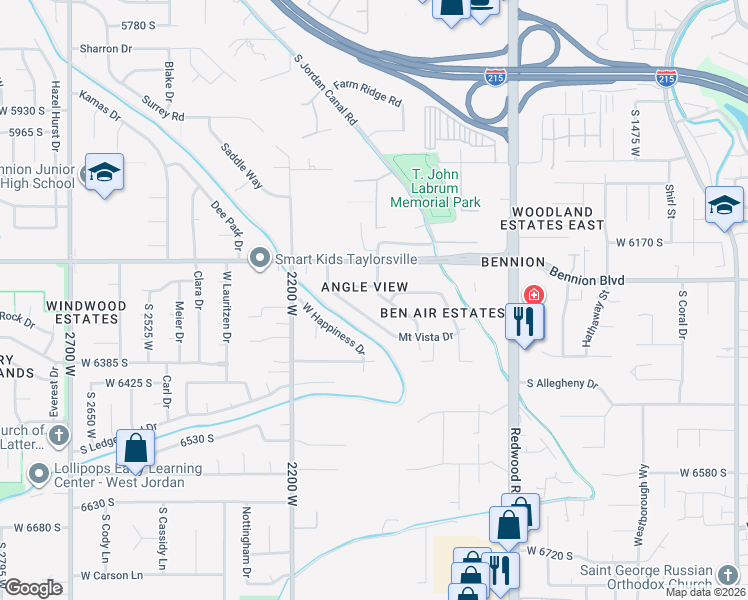map of restaurants, bars, coffee shops, grocery stores, and more near 6266 South 2005 West in West Jordan