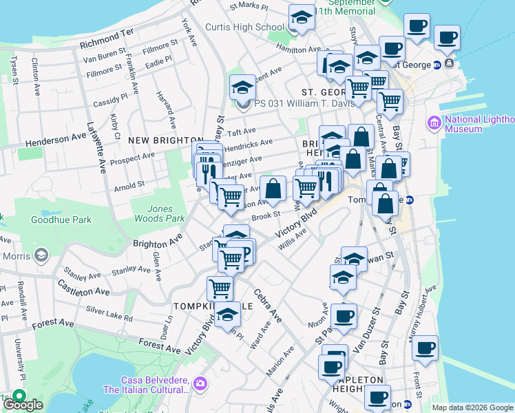 map of restaurants, bars, coffee shops, grocery stores, and more near 84 Scribner Avenue in Staten Island