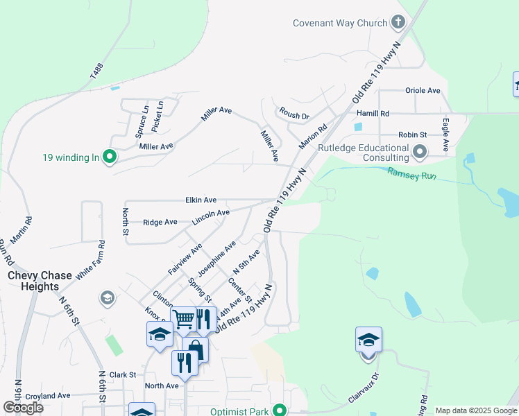 map of restaurants, bars, coffee shops, grocery stores, and more near 65 Elkin Avenue in Indiana
