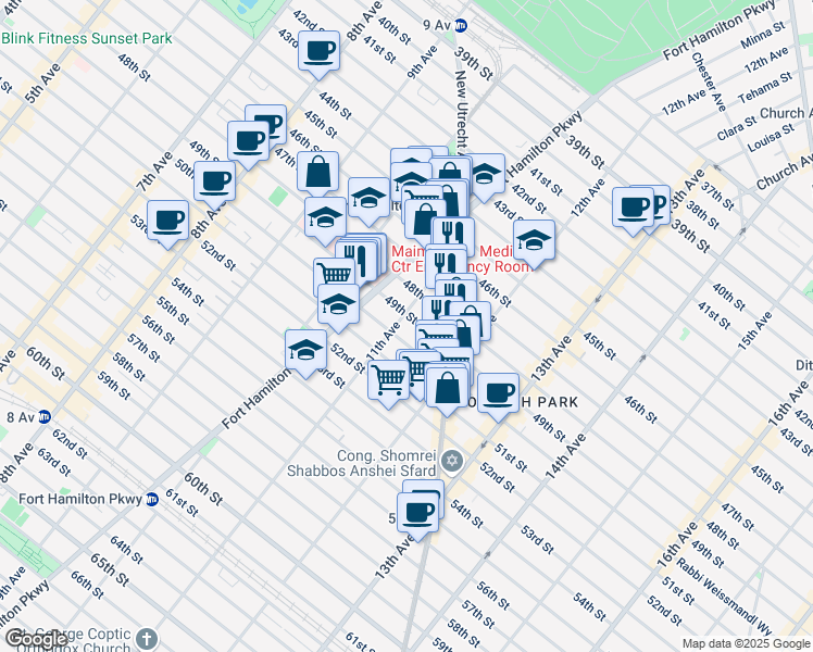 map of restaurants, bars, coffee shops, grocery stores, and more near 4816 11th Avenue in Brooklyn
