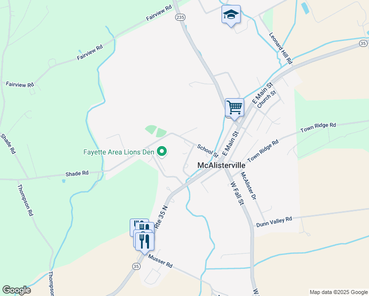 map of restaurants, bars, coffee shops, grocery stores, and more near 145 School Street in McAlisterville