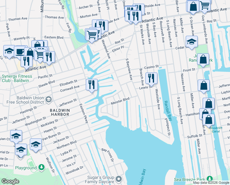 map of restaurants, bars, coffee shops, grocery stores, and more near 220 Westend Avenue in Freeport