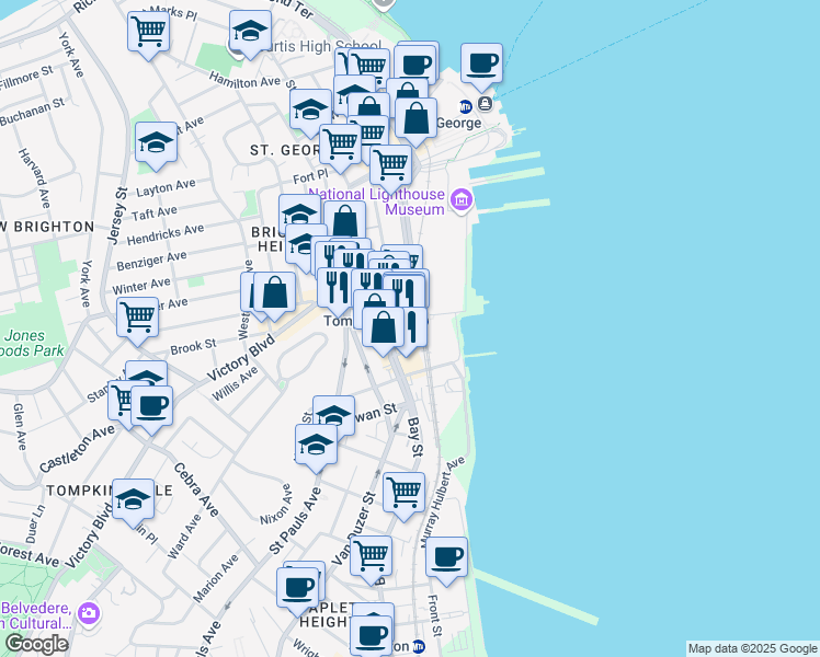 map of restaurants, bars, coffee shops, grocery stores, and more near in Staten Island