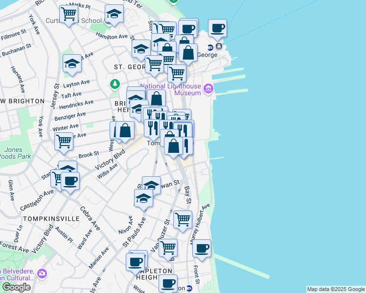 map of restaurants, bars, coffee shops, grocery stores, and more near in Staten Island