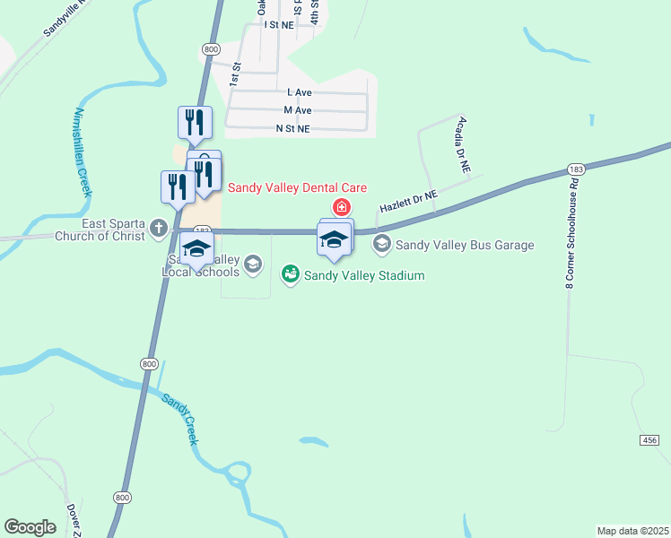 map of restaurants, bars, coffee shops, grocery stores, and more near 5130 Ohio 183 in Magnolia