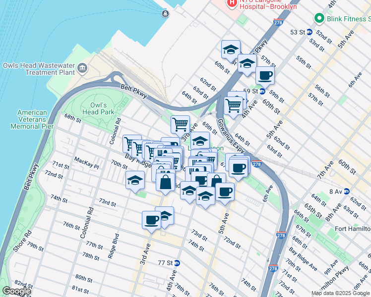 map of restaurants, bars, coffee shops, grocery stores, and more near 6630 3rd Avenue in Brooklyn