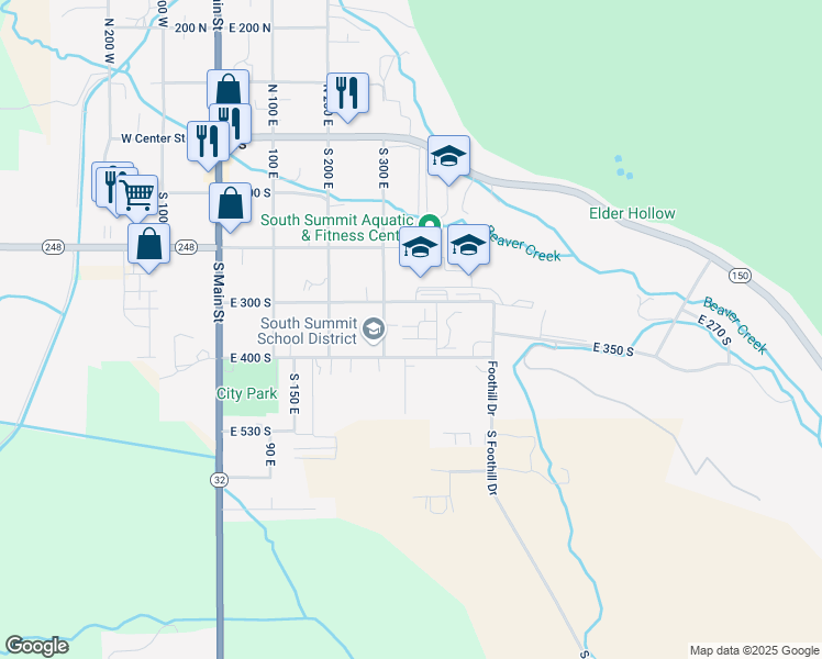 map of restaurants, bars, coffee shops, grocery stores, and more near 352 East 340 in Kamas