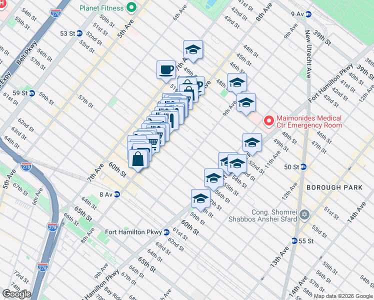 map of restaurants, bars, coffee shops, grocery stores, and more near 833 55th Street in Brooklyn
