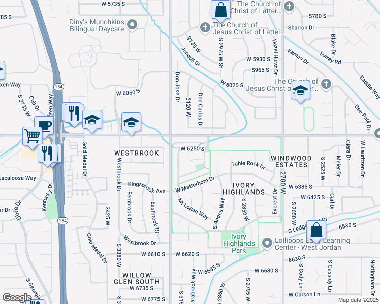 map of restaurants, bars, coffee shops, grocery stores, and more near 3127 Bald Mountain Drive in West Jordan