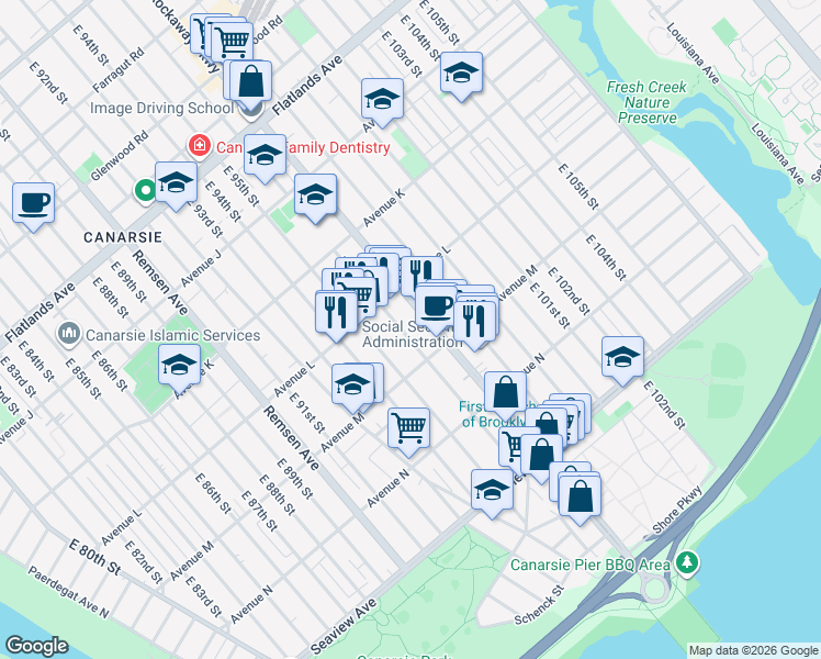 map of restaurants, bars, coffee shops, grocery stores, and more near in Brooklyn