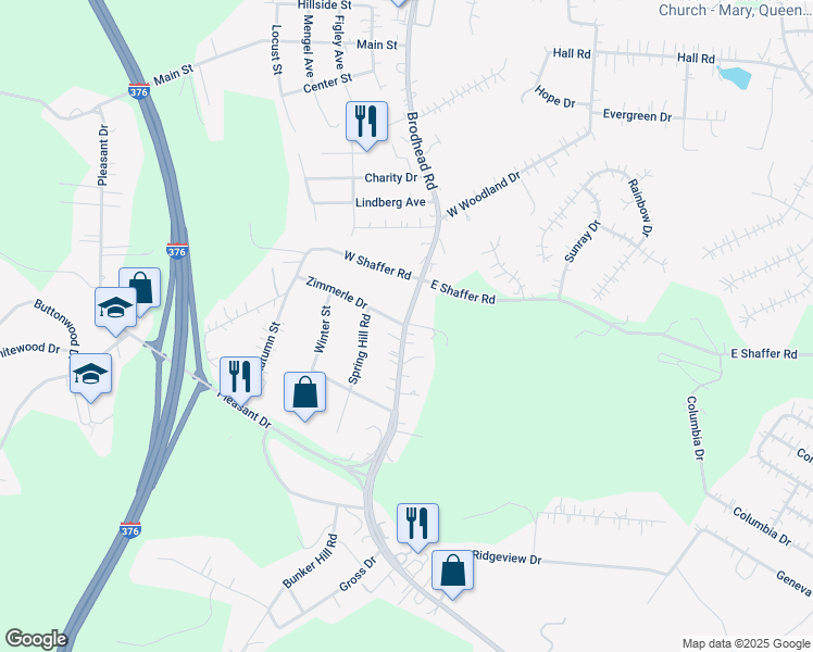 map of restaurants, bars, coffee shops, grocery stores, and more near 3275 Brodhead Road in Aliquippa