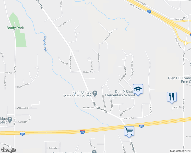 map of restaurants, bars, coffee shops, grocery stores, and more near 116 Mabee Avenue in East Peoria