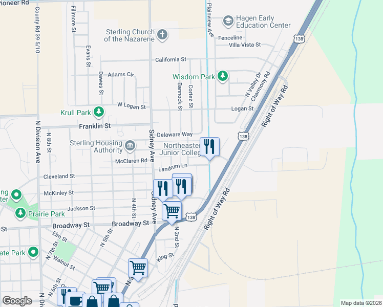 map of restaurants, bars, coffee shops, grocery stores, and more near 114 Magnolia Lane in Sterling
