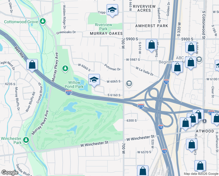 map of restaurants, bars, coffee shops, grocery stores, and more near 745 River Glen Drive in Murray