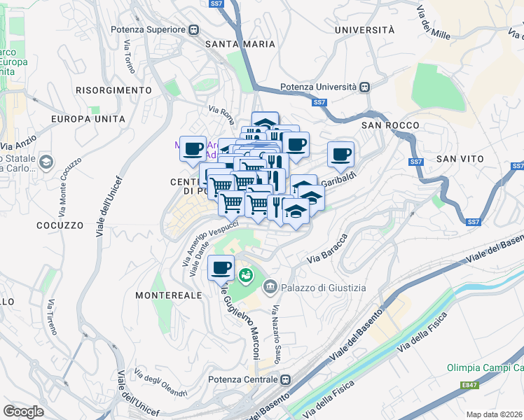 map of restaurants, bars, coffee shops, grocery stores, and more near 28 Corso G. Garibaldi in Potenza