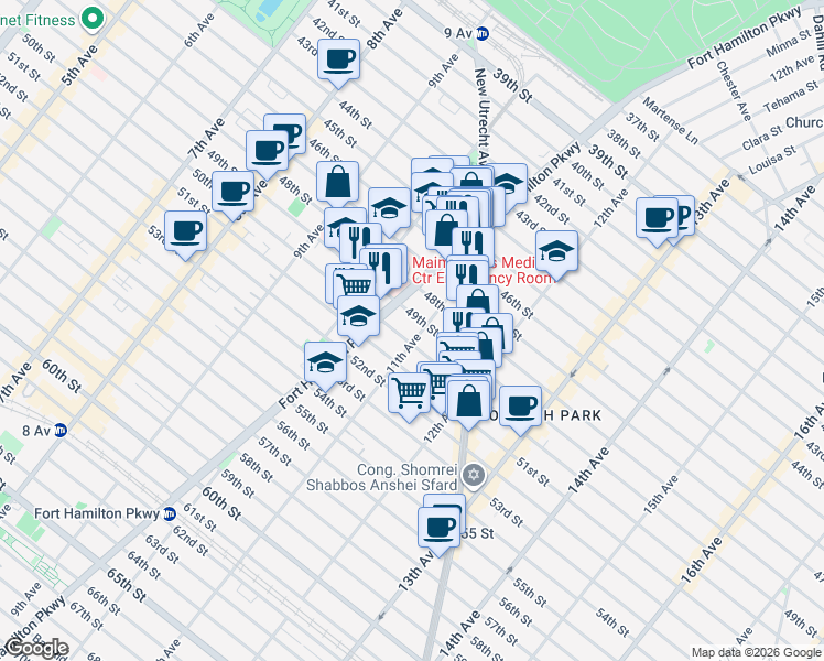map of restaurants, bars, coffee shops, grocery stores, and more near 4816 11th Avenue in Brooklyn