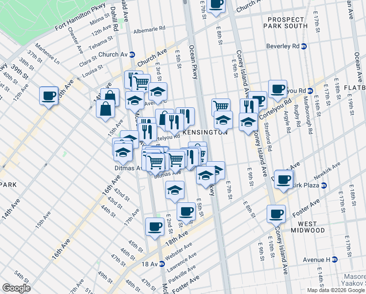 map of restaurants, bars, coffee shops, grocery stores, and more near in Brooklyn