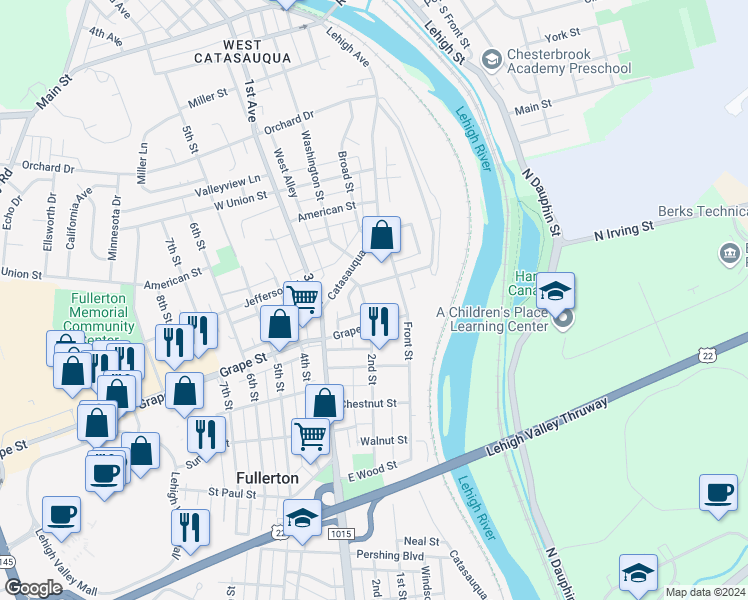 map of restaurants, bars, coffee shops, grocery stores, and more near 927 2nd Street in Fullerton