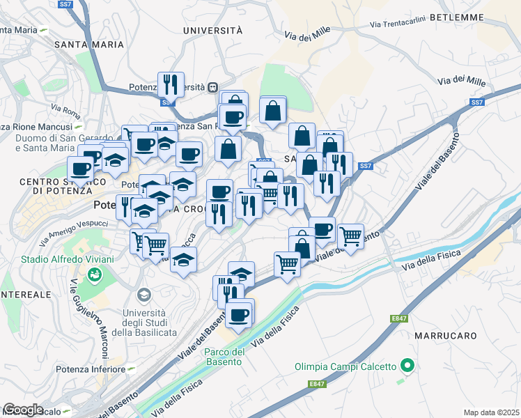 map of restaurants, bars, coffee shops, grocery stores, and more near 252 Via Pasquale Grippo in Potenza