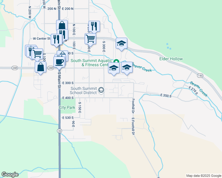 map of restaurants, bars, coffee shops, grocery stores, and more near 312 South 380 in Kamas