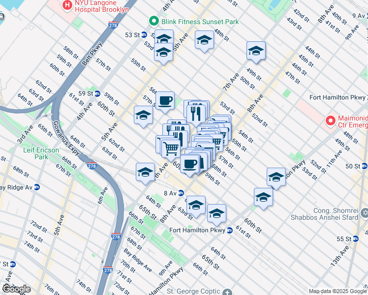 map of restaurants, bars, coffee shops, grocery stores, and more near 5717 7th Avenue in Brooklyn
