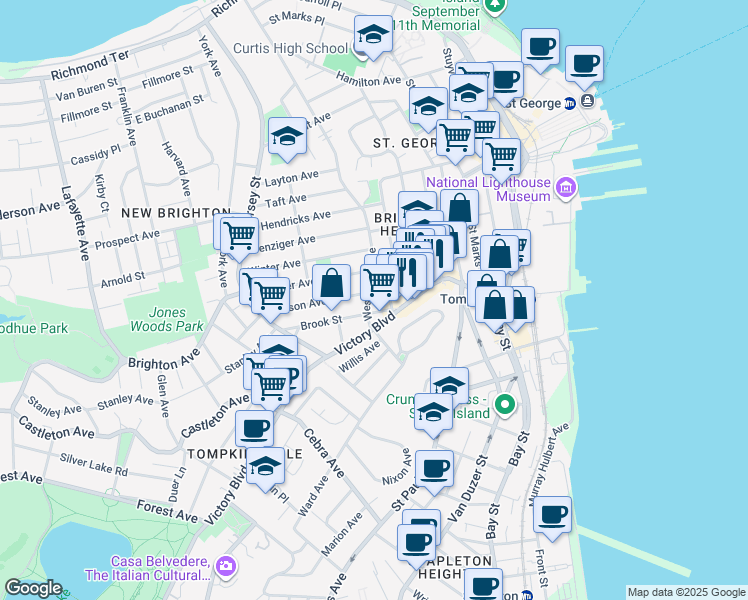 map of restaurants, bars, coffee shops, grocery stores, and more near 416 Westervelt Avenue in Staten Island