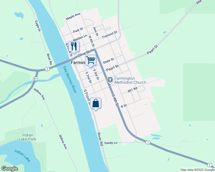 map of restaurants, bars, coffee shops, grocery stores, and more near 460 South 4th Street in Farmington