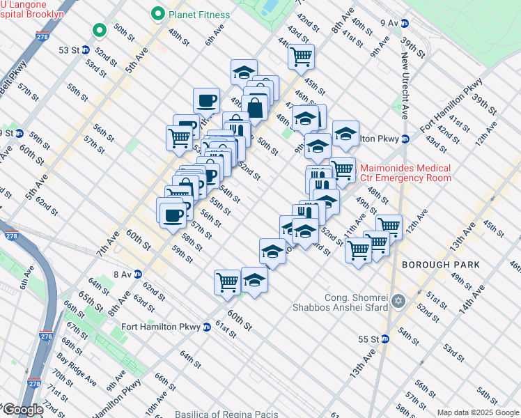 map of restaurants, bars, coffee shops, grocery stores, and more near 5313 9th Avenue in Brooklyn